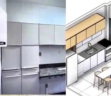 Rua Andaluzita, Savassi — Cozinha antes e estudo 3D