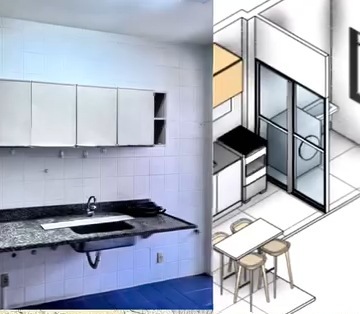 Rua Andaluzita, Savassi — Projeto 3D da cozinha